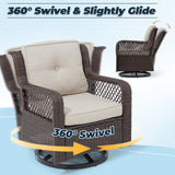 Suvivityse 3 Pieces Outdoor Swivel Chair, Wicker Patio Bistro Set with Rocking Chair, Side Table for Garden Porch Backyard(Beige) Suvivityse