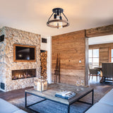 VILUXY Industrial Flush Mount Ceiling Light Fixture with Retro Wood Circle Shade for Hallway, Entryway, Bedroom, Balcony Passway 3-Light VILUXY