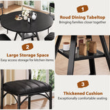 Round Dining Table Set for 4, Kitchen Table and Chairs for 4, Circle Table Round Pedestal Dining Room Dinner Dinette Table Set,5 Piece Space Saving Wood Kitchen & Dining Room Tables (Black, 47In) Jocoevol