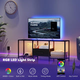 JARHETUN TV Stand with LED Lights, Entertainment Center with Open Shelves and Fabric Drawer, Media Console for 55 Inch TV, Television Stands for Living Room, Bedroom, Black JARHETUN