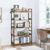 HCHQHS 5 Tier Bookshelf, Adjustable Industrial Bookcase, Vertical Tall Book Shelf, Wood and Black Metal Open Bookshelves for Home Office, Living Room, Bedroom HCHQHS