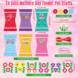 Kosiz 24 Sets Mother's Day Crafts Kit for Kids Flower Card Making Kit with Buttons Straws Ribbon DIY Flower Pot Handmade Greeting Card for Mother's Day Gift Home School Classroom Art Activities Kosiz