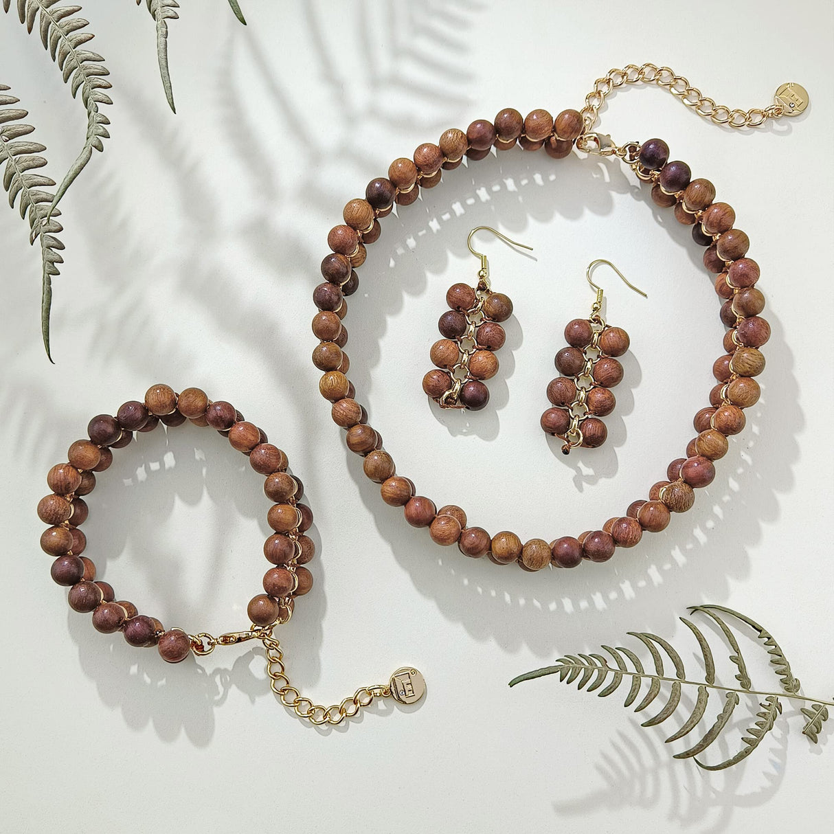 Firstmeet Wood Beads Layer Statement Necklace Choker Bracelet Earrings Vintage Jewelry Set for Women Girls (XL-1203-Wood Set) Firstmeet