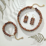 Firstmeet Wood Beads Layer Statement Necklace Choker Bracelet Earrings Vintage Jewelry Set for Women Girls (XL-1203-Wood Set) Firstmeet
