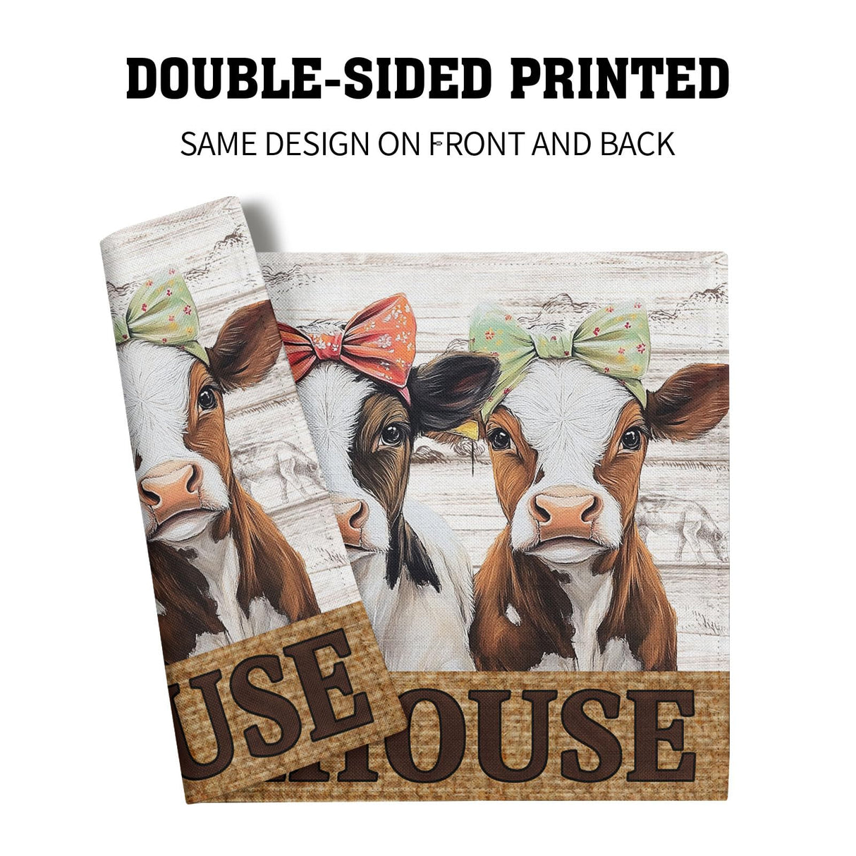 Cute Cow Farmhouse Placemats 4pcs, Farm Animal Tabletop Mat Rustic Style Non-Slip Washable Place Mats 12 x 18 Inch for Holiday Kitchen Dining Decor Imiss