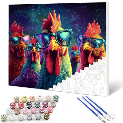 Five Roosters with Sunglasses DIY Paint by Numbers for Adults Funny Farm Animal DIY Digital Oil Painting Framhouse Chicken Painting Kits Canvas Acrylic Paint Room Decor 16x20Inch Without Frame