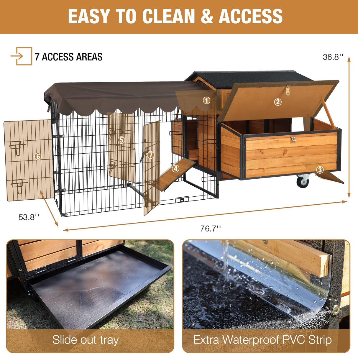 Chicken Coop Large Wooden Chicken Tractor for 6–8 Chickens, Outdoor Hen House with Metal Run Poultry Cage-Upgraded All Metal Frame Suumerpety