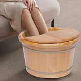 Foot Bath Basin Wood Foot Tub, Soaker Washing Sauna Bucket with Massager and Lid, Wooden Foot Basin Bucket with Massage Plus Cover Plate Foot Barrel WETUSSEX