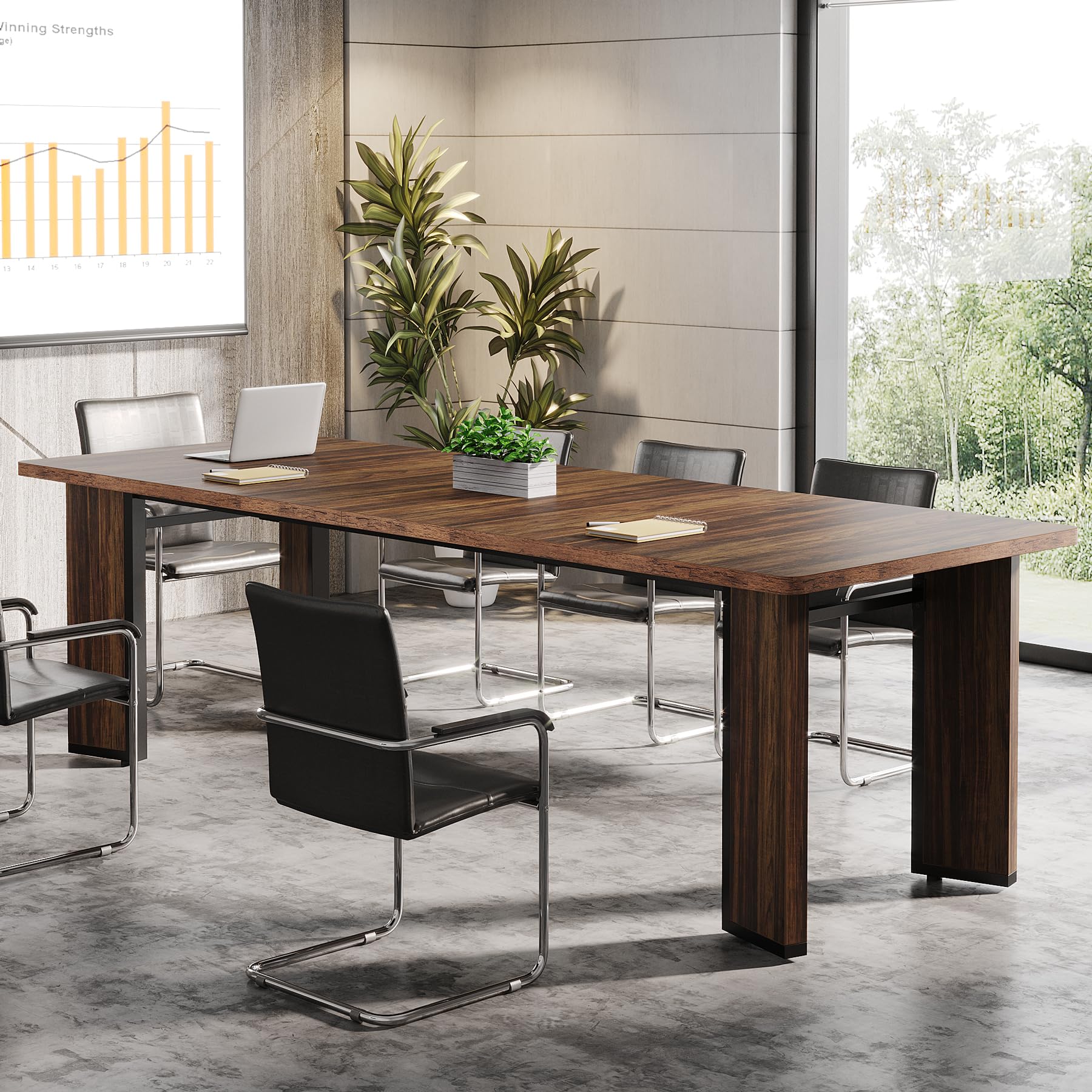 Tribesigns 6.5FT Conference Table for 6-8, 78-Inch Large Rectangular Meeting Table with Heavy Duty Frame, Business Furniture Boardroom Desk for Office Seminar Conference Training Room, Rustic - WoodArtSupply