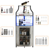 GAOMON Corner Bar Cabinet with LED Strip and Glass Holder, Industrial Wine Cabinet with Adjustble Shelf, 5-Tiers Liquor Cabinet Bar Cabinet for Home, Corner Display Cabinet for Small Space,Grey GAOMON