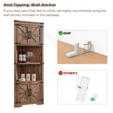 JXQTLINGMU Farmhouse Corner Cabinet, Tall Corner Bathroom Storage Cabinet with Barn Door & Adjustable Shelves, for Living Room, Kitchen,Utility Room (Rustic Brown) JXQTLINGMU