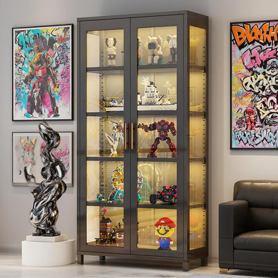 QOEUDD 5-Tier Curio Display, Display Cabinet with Glass Door, Collectibles Toy Organizers Rack & Display Case, Bookcase for Bedroom, Office, Toddler's Room