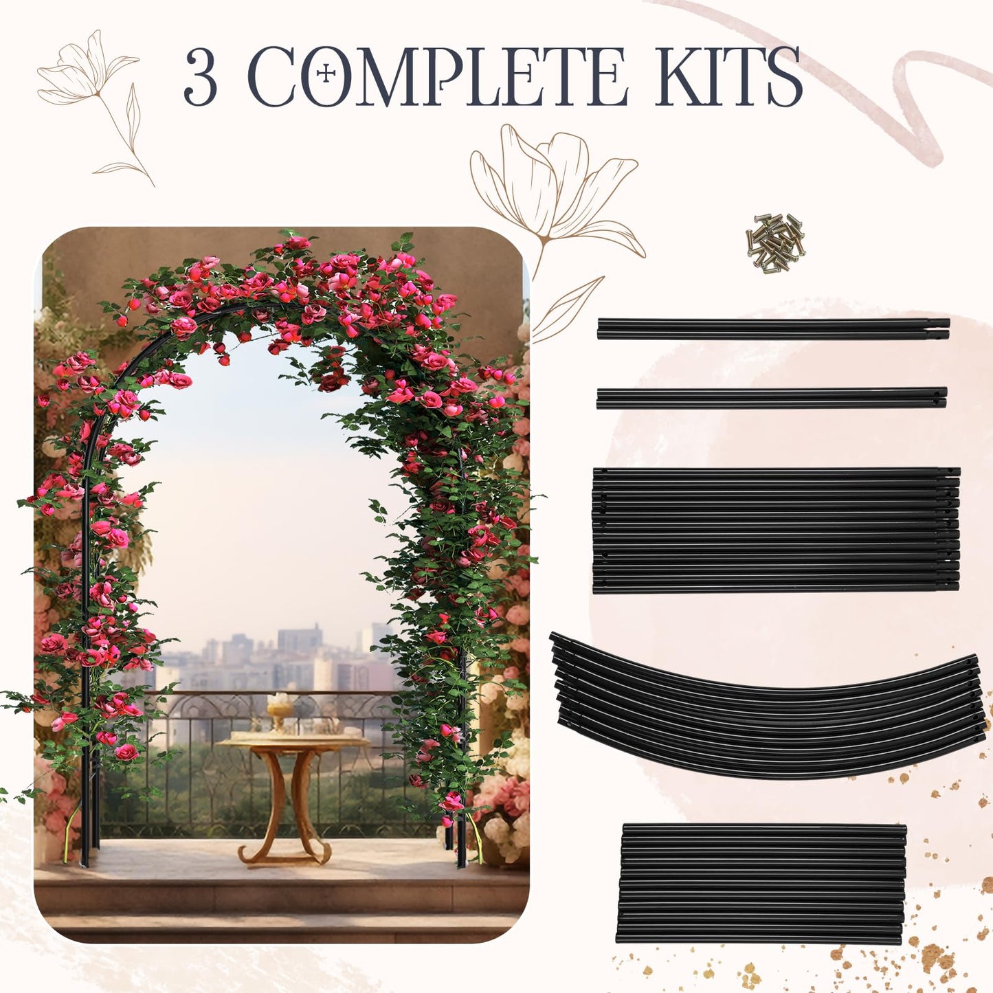 Gisafai 3 Pack Metal Garden Arch Wedding Arches Metal Pergola Arbor 7.9 Ft, Two Way Assemble, Durable Wedding Trellis Archway for Climbing Plants Outdoor Bridal Party Decoration(Black)