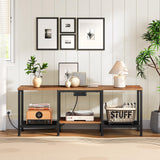 HOOBRO TV Stand with Charging Station to 55 Inches, LED Entertainment Center, Media TV Console Table with Open Storage Shelving for Living Room, Bedroom, Rustic Brown and Black BF122UDDS01 HOOBRO