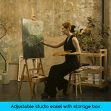 MEEDEN Forward Tilt Studio H-Frame Easel with Art Supply Storage Drawer - Adjustable (58"~75") Solid Beech Wood Easel Stand for Artists, Students and Beginners, Holds Canvas Art up to 37" MEEDEN