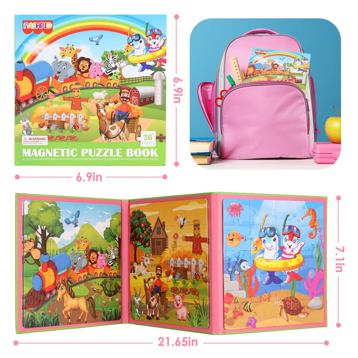 Magnetic Puzzles for Kids Ages 4-6, 20-Piece Travel Toys Animal Toddler Puzzles Ages 2-4, Educational Learning Magnets, Ideal Road Trip Activities Toys for 2 3 4 5 6 Boys and Girls NASHRIO