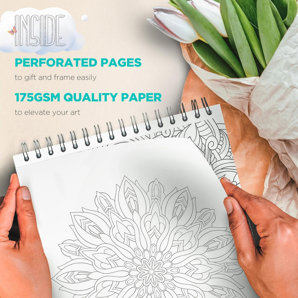 ColorIt Mandalas Volume IX Spiral Bound Adult Coloring Book with 50 Mandala Patterns for Relaxation and Stress Relief - Includes Perforated Pages, Thick Paper, Hardback Covers, and Blotter Page ColorIt