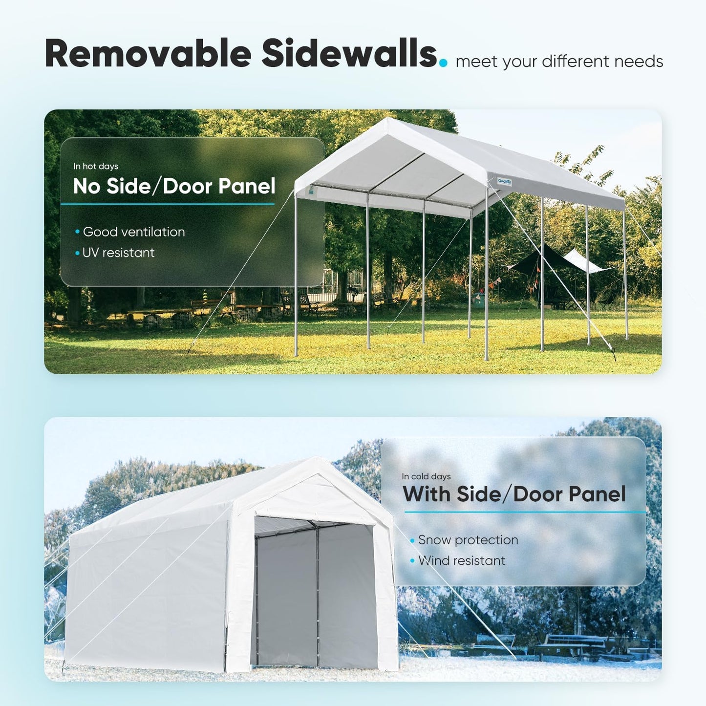 ADVANCE OUTDOOR 10x20 ft Heavy Duty Carport with Removable Sidewalls and Doors, Adjustable Height, Car Canopy Garage Party Tent Boat Shelter with 8 Reinforced Poles and 4 Sandbags, White