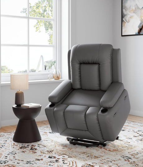 GarveeHome Faux Leather Power Lift Recliner Chair for Elderly, Lift Assist Recliner for Seniors with Heat and Massage Function, Reclining Sofa w/Pockets and Cup Holders CF8008 (Gray, Medium) GarveeHome