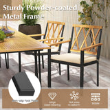 Tangkula 7 Piece Patio Wood Dining Set with Umbrella Hole, Outdoor Rectangle Acacia Table and Cushioned Chairs with Heavy Duty Metal Frame, for Front Porch, Yard, Balcony Tangkula