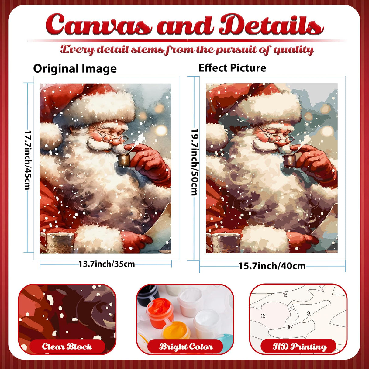 Christmas Paint by Numbers Kit for Adults, Christmas Adult Paint by Number Kits on Canvas Santa, Paint by Number for Adults Beginners for Home Decor 16x20 Inch hkejoi