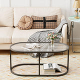 Wolawu Coffee Table Black Glass Coffee Tables for Living Room, Oval Table Center Table with Sturdy Metal Frame,Modern Tempered Glass Accent Tables for Bedroom Home Office Wolawu