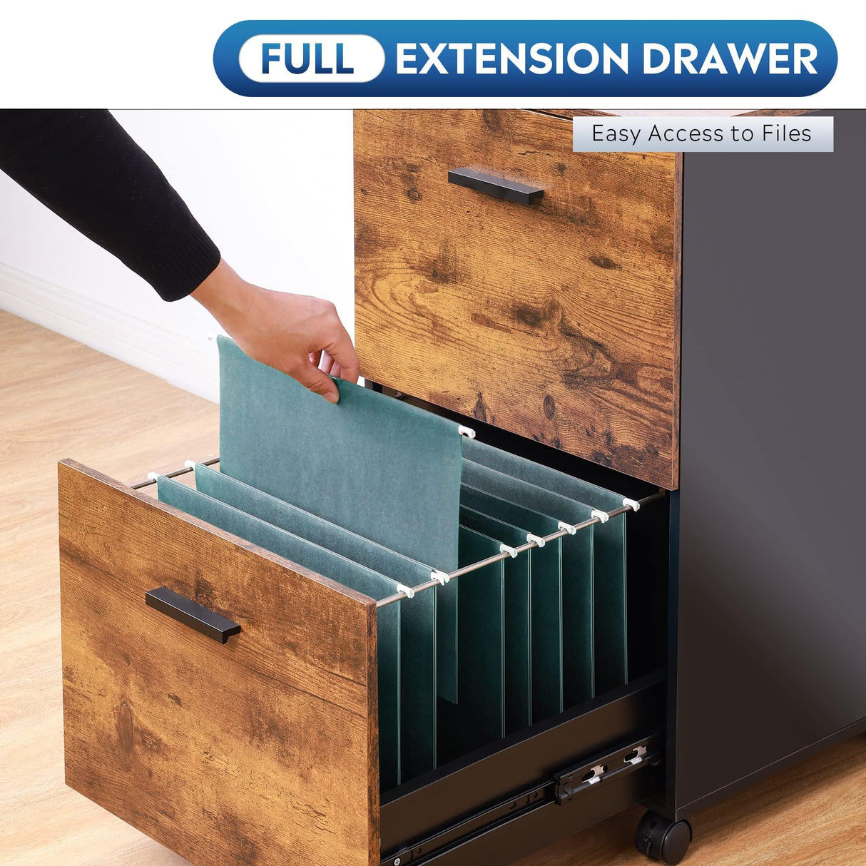 DEVAISE 2 Drawer File Cabinet, Mobile Printer Stand, Wood Filing Cabinet fits A4 or Letter Size for Home Office, Rustic Brown DEVAISE