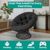 Naomi Home Barcelona Oversized Papasan Chair with Cushion and Frame – Round Wicker Indoor Egg Chair, 360° Swivel Circle Nest Lounge – Bedroom Corner Chair for Adults - Black/Dark Gray Naomi Home
