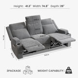 75'' Manual Reclining Sofa with Storage Drawer, 3 Seat Wall Hugger Recliner Couch with Cup Holders, Side Pockets, Chenille Fabric, Compact 3-Person Recliner for RV, Living Room, Apartment (Grey) LURVIA