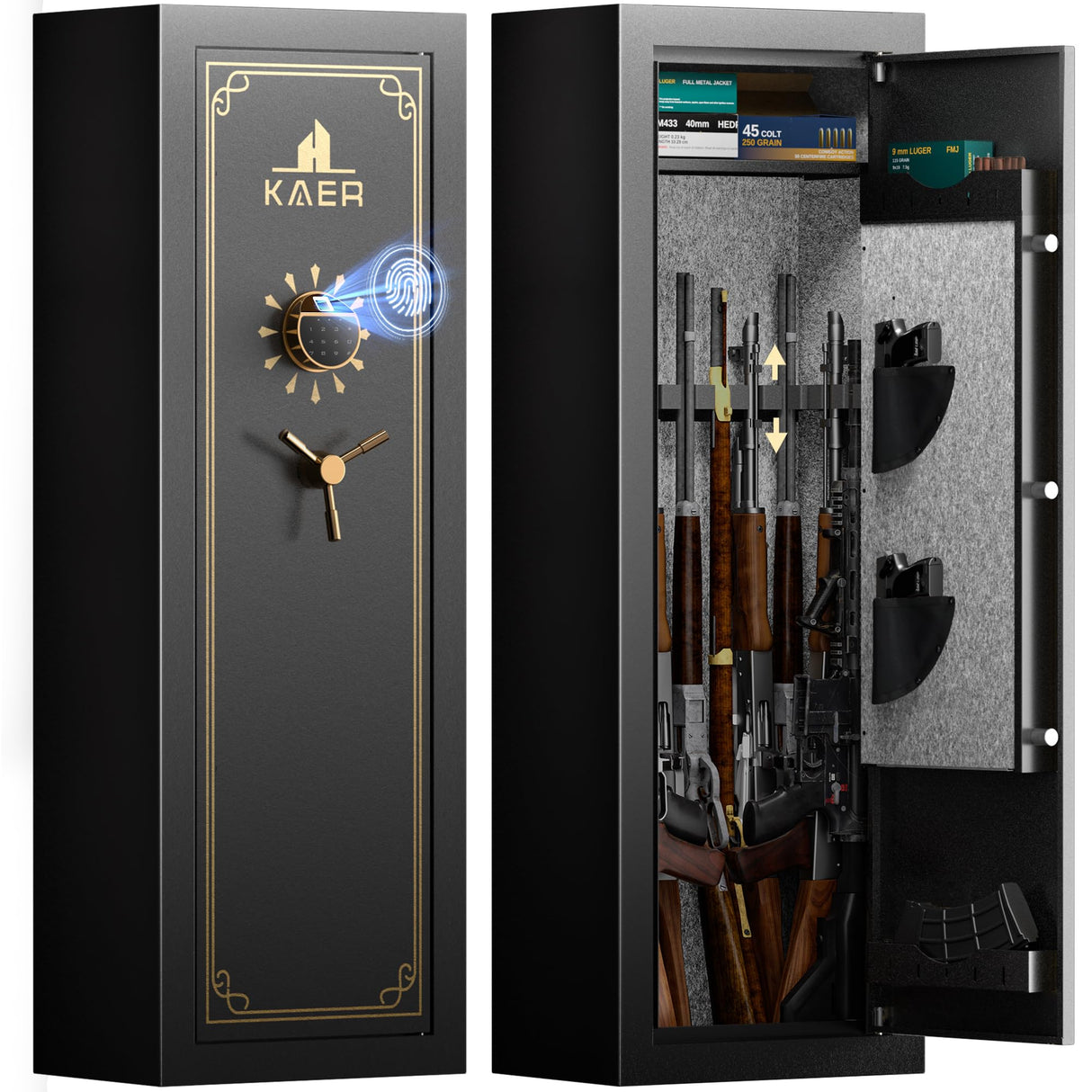 KAER 15 Biometric Gun Safe, Quick Access Fingerprint Gun Safes for Rifles and Pistols, Large Heavy-Duty Gun Cabinet for Shotguns with Removable Shelf & Gun Racks, No Assembly Required KAER