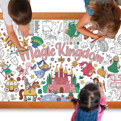 Magic Kingdom Giant Coloring Poster for Kids 30 x 72 Inch, Princess Large Coloring Poster Tablecloth, Fairy Themed Color-in Activities Games for Kids School Classroom Home Party Supplies Decorations