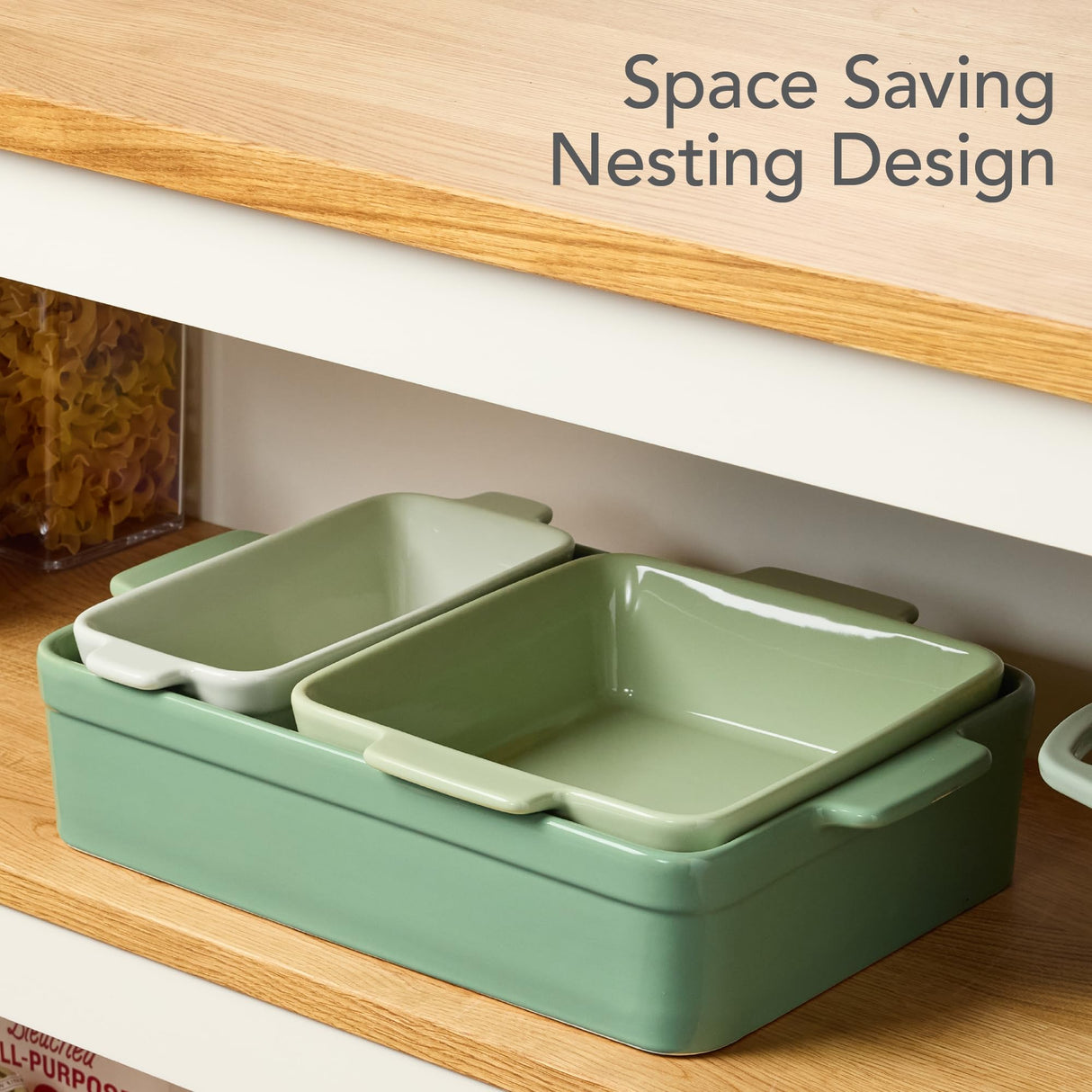 Best Choice Products Bakeware Set, Baking Dish Set, 3-Piece Nonstick, Toxin-Free, Ceramic, Casserole, Bread Loaf, Square Pan, Space-Saving Nesting Design - Sage Green Best Choice Products