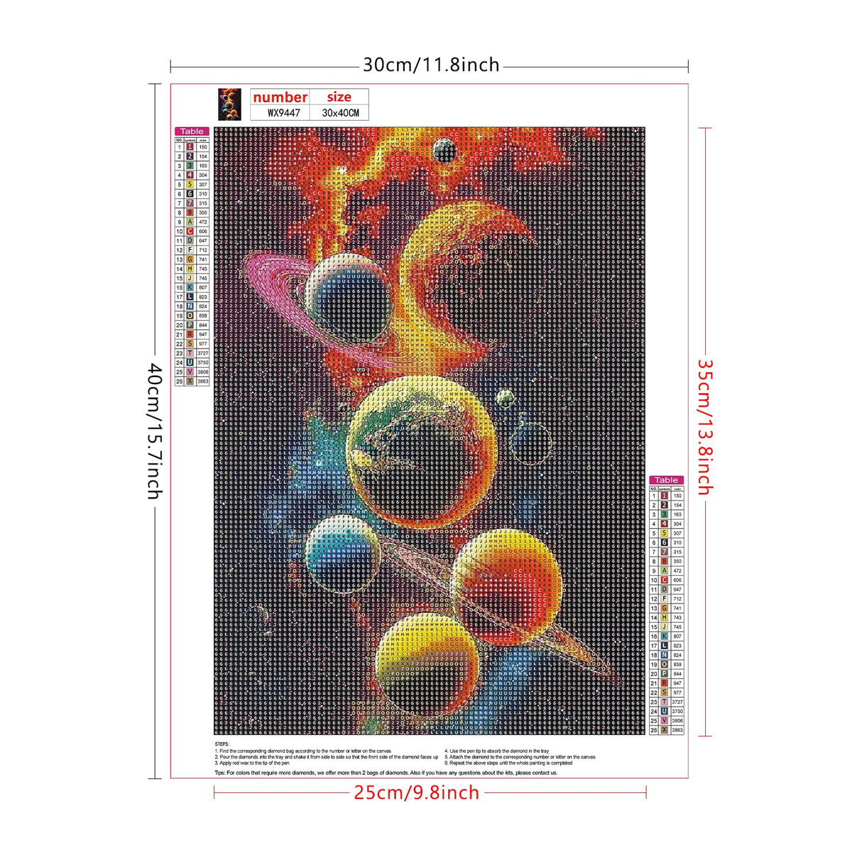 Lxmsja Planets Diamond Art Kits for Adults, Solar System DIY Full Drill Diamond Painting Kits for Beginners, 5D Gem Art Crafts for Adults, Home Wall Decor 12x16 inch Lxmsja