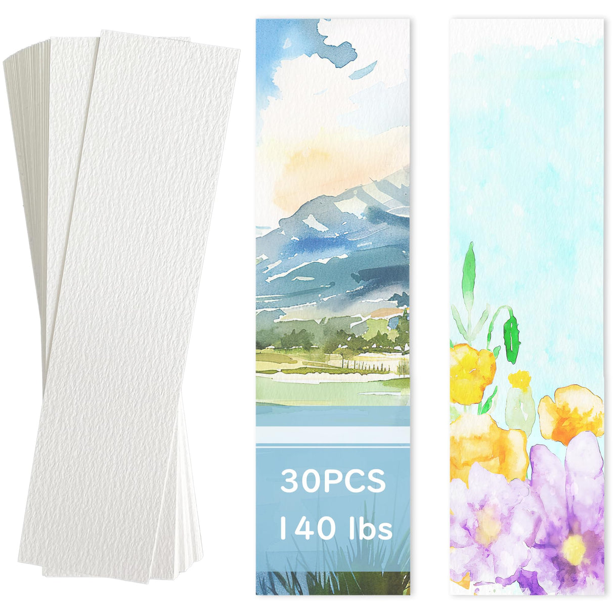 30 PCS Watercolor Paper Blank Bookmarks 1.9" x 7.8", White 140lb Heavyweight Watercolor Paper Cards Bulk for Kids Student Wet,Dry & Mixed Media LUFEEMGA