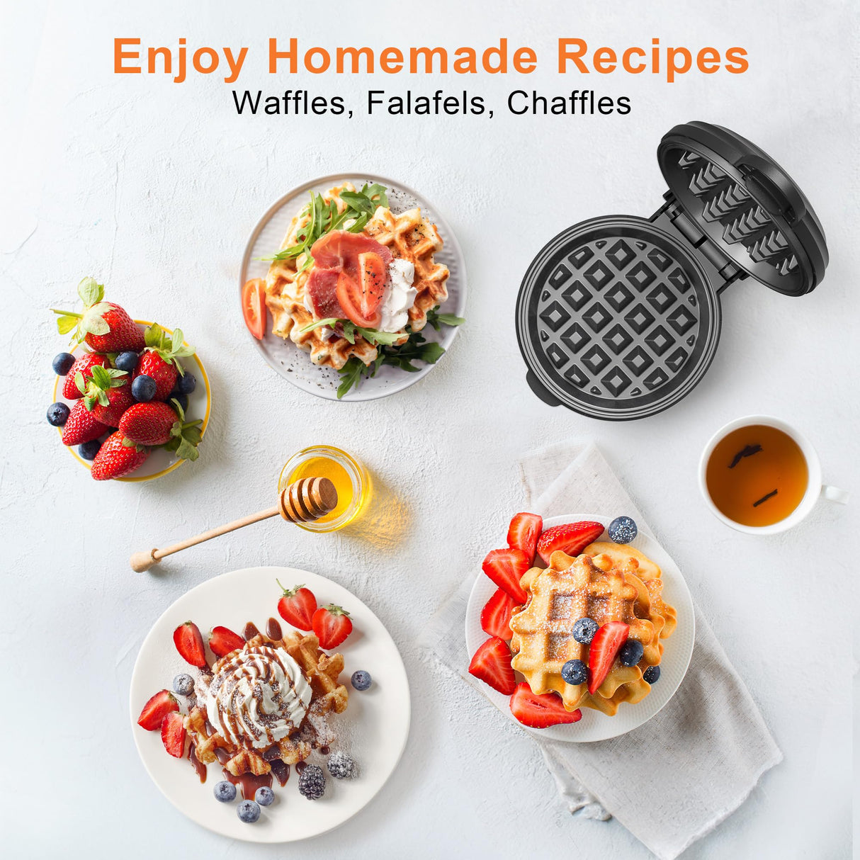 Crownful Mini Waffle Maker Machine, 4 Inch Chaffle Maker with Compact Design, Easy to Clean, Non-Stick Surface, Recipe Guide Included, Perfect for Breakfast, Dessert, Sandwich, or Other Snacks CROWNFUL