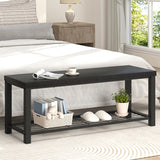 EXCEFUR Entryway Bench, Modern Wood and Metal Storage Bench for Hallway Front Door Entrance, Industrial Indoor Shoe Rack Bench Seat for Bedroom Living Room, 43.3 Inch Black EXCEFUR