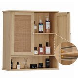 Reettic Rattan Two Door Wall Cabinet, Wooden Medicine Cabinet, Wall Mounted Bathroom Storage Cabinet with Inner Adjustable Shelf, for Bathroom, Kitchen, Entryway, Natural BMGZ103M Reettic