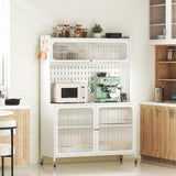 VIYET Kitchen Bakers Rack with Flip Door Cabinet, Metal Microwave Stand with Storage Cabinet and Metal Pegboard Panels for Kitchen, Pantry, Home(White) VIYET