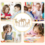Curipeer Windsor Kids Table and 2 Chair Set, Rubberwood Toddler Table and Chair Set for Art, Play, Craft, Activity, Children Table with Non-Slip Legs/Round Edge Design, Natural Wood Curipeer