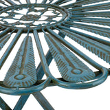 Alpine Corporation Indoor/Outdoor 3-Piece Peacock Feather Rustic Metal Bistro Set Patio Seating, Light Blue Alpine Corporation