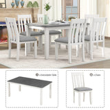 CITYLIGHT 7 Pieces Dining Table Set with Extendable Tabletop and 6 Upholstered Chairs, Solid Wood Kitchen Dining Room Table Set, Kitchen Furniture Set for 6-8 People, Gray Tabletop + White CITYLIGHT