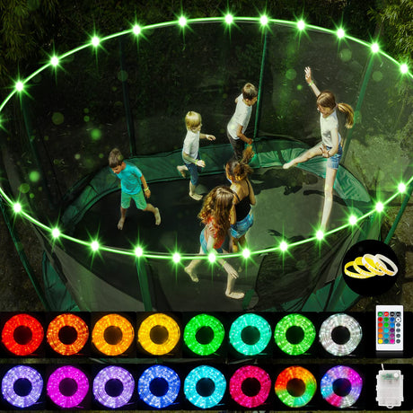 Blinngo LED Trampoline Lights,Upgraded Led Lights for 10Ft,12Ft,14Ft,16Ft Trampoline, Remote Control 4 Modes 16 Color, Battery Case Powered Waterproof, Jump Change The Light Color (12Ft Trampoline) Blinngo