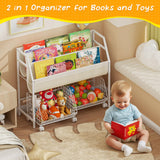 Kids Bookshelf and Toy Storage with 2 Lockable Rolling Baskets – Small Book Shelf for Kids Rooms, Montessori Children Toddler Bookshelf for Nursery, Playroom, Bedroom, Holds Up to 20 Books & Toys koozuuyk