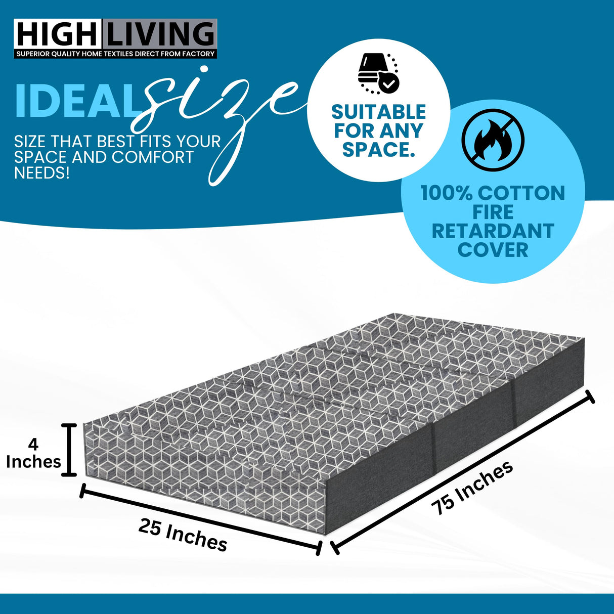 Tri Folding Mattress Single Size - 4 Inch Foldable Mattress Portable Tri-fold Mattress with Washable Cover, Non-Slip Bottom Mattress Guest Bed, 75"x25"x4" Generic