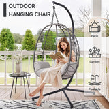 ONBRILL Hanging Egg Chair with Stand, Outdoor Indoor Egg Swing Chair with Cushion Headrest, Rattan Wicker Egg Chair with Dual Chains, 350LBS Capacity for Patio, Porch, Balcony, Bedroom (Light Gray) ONBRILL