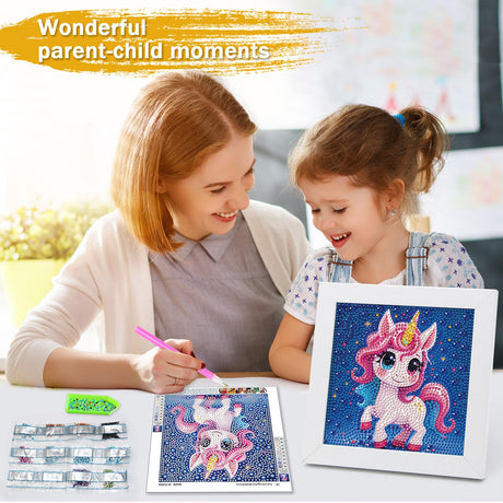 lesaonsy Diamond Painting Kit with Frame - 6 Inch Pre-Framed Animal Art | Beginner-Friendly DIY Craft Gift for Teens & Adults | Complete Set with Tools, Gem Art Kits Gift (Cartoon Unicorn) lesaonsy