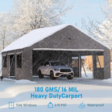 Benass 20x20 Carport Heavy Duty, Portable Garage 20x20 Heavy Duty, 2 Car Carport Canopy with Side Doors & Windows and Removable Sidewalls, Grey Benass