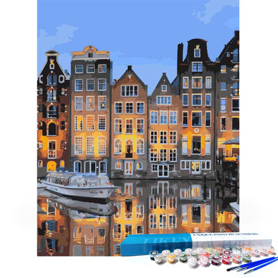 LikeyFactory Paint by Numbers Kit for Adults 16"x20" Rolled Canvas with Paintbrushes Acrylic Paints Premium DIY Painting Set on Canvas (1 16"x20", Sunset in Amsterdam)