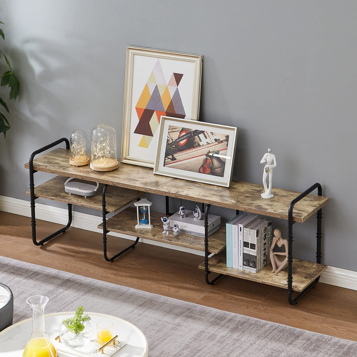 VECELO TV Stands for 75 Inch,Entertainment Center/Media Console Table with Adjustable Storage Shelves for Living Room/Bedroom,Grey VECELO