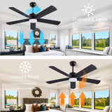 QUTWOB 52" Ceiling Fans with Light and Remote,Farmhouse 5 Blades Quiet Reversible DC Motor Ceiling Fans for Modern Indoor/Outdoor/Patio/Living Room/Bedroom(Black/Walnut) QUTWOB